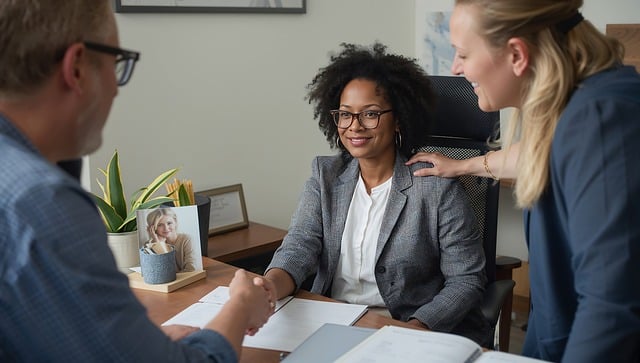 Financial planning consultation session with charts and documents on screen